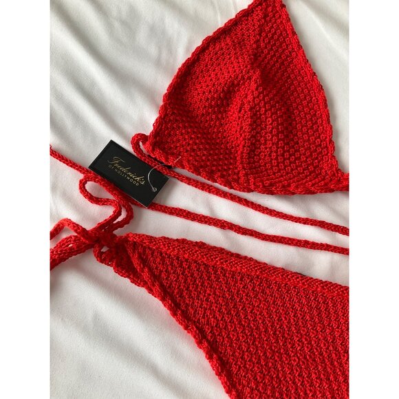 Frederick’s Of Hollywood Fiery Red Crochet 2pc  Bikini Size Large - Picture 3 of 6